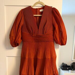 Zimmermann Pleated Midi Dress in Rust / Red – Size 2 (US 8 / UK 12 / FR 40)